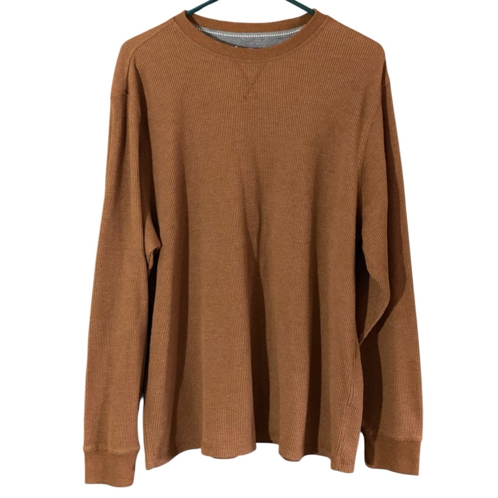 Mens Brown Thermal Long Sleeve Shirt Size XXL Layering Outdoor Cabincore